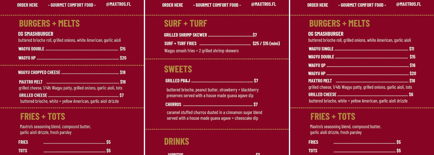 Maxtro's Menu