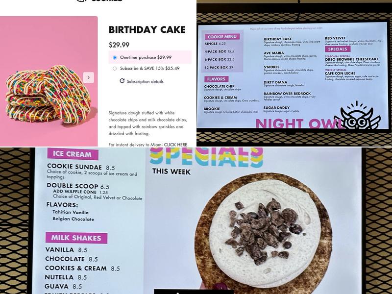 Night Owl Cookies Menu