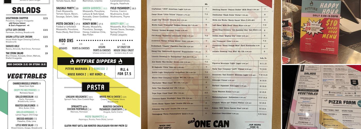 Pitfire Pizza Echo Park Menu