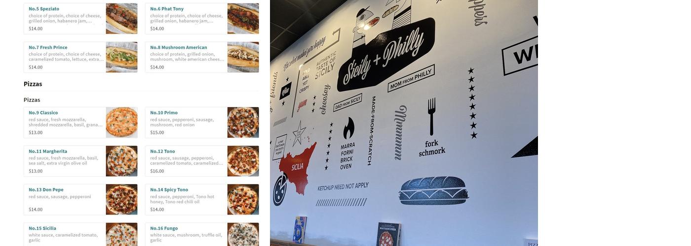 Tono Pizzeria + Cheesesteaks Menu