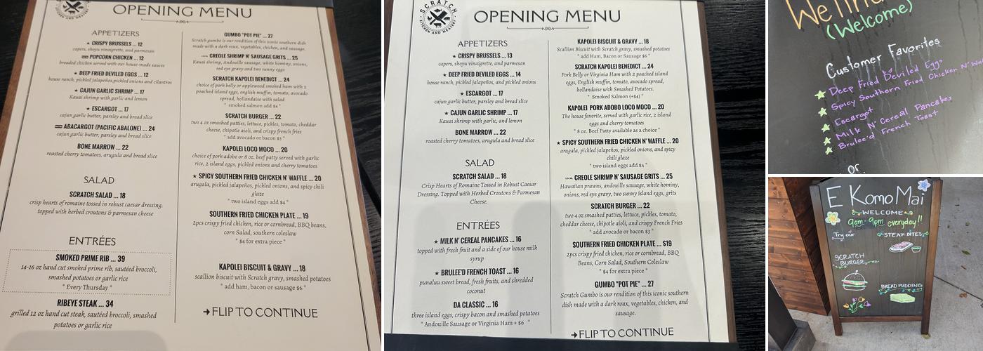 Scratch Kitchen Kapolei Menu