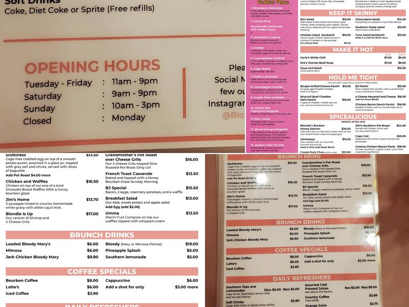 Blondie's & Jim's Bistro Menu