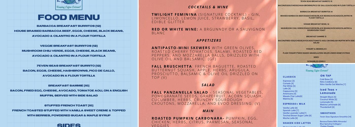 7even Seas Coffee Co. Menu