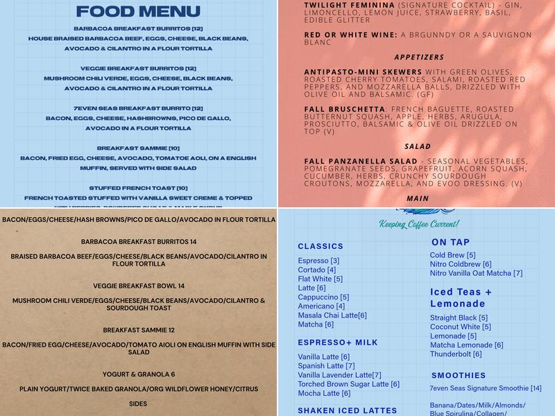 7even Seas Coffee Co. Menu