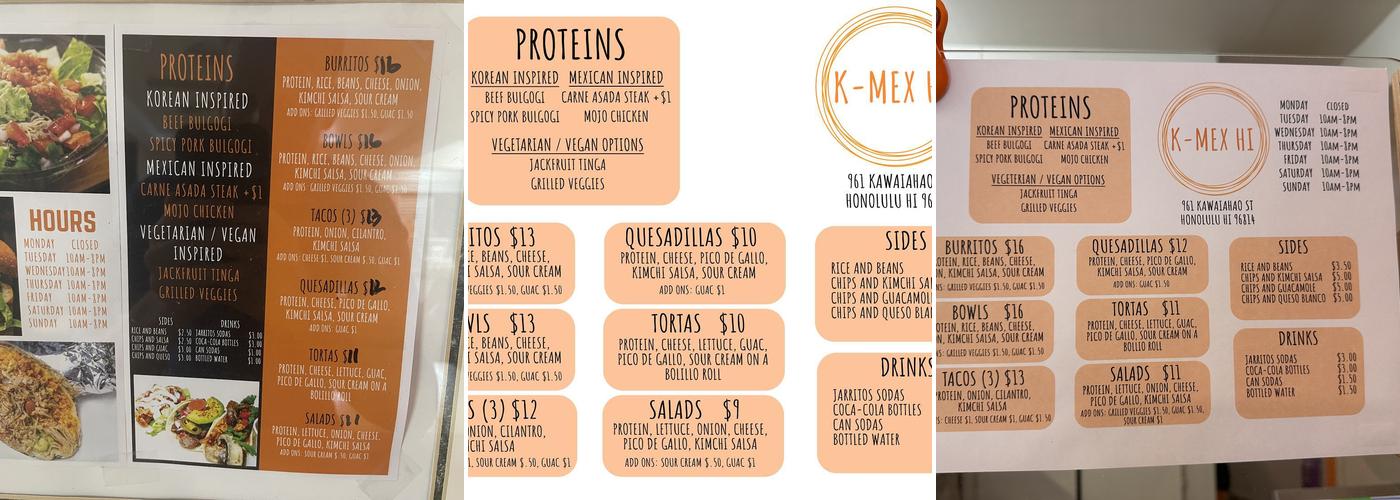 K-Mex Hi Menu