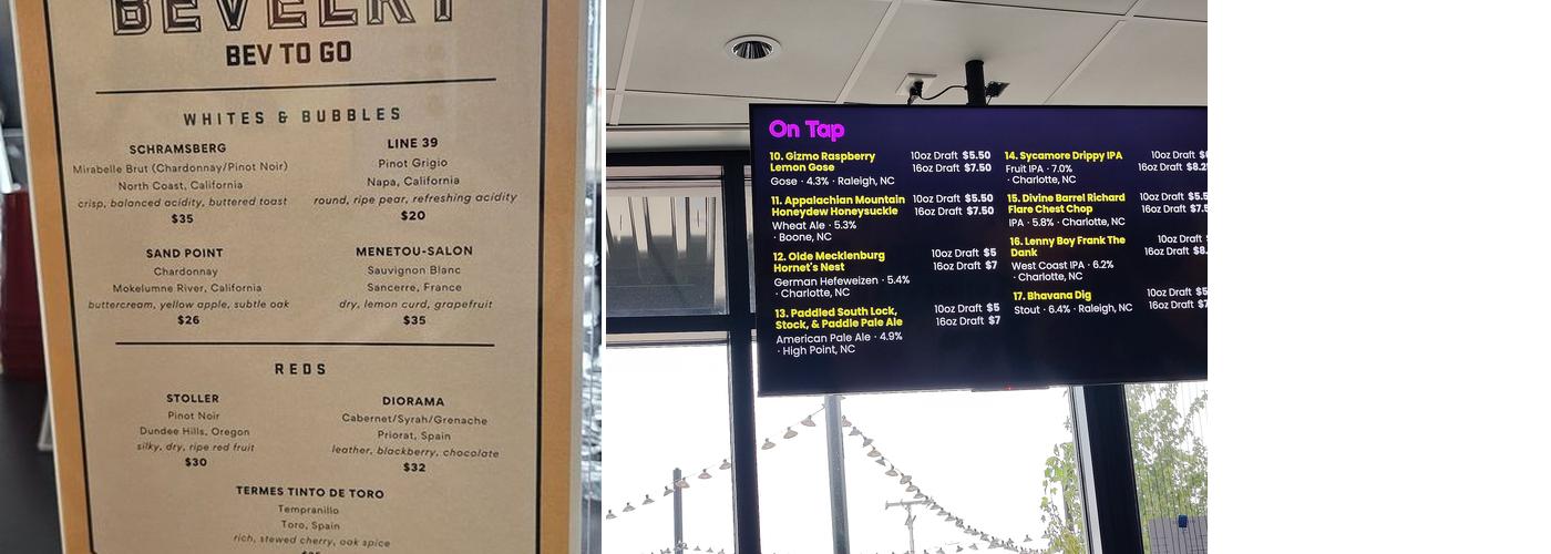 Bevelry and Cahoots Menu