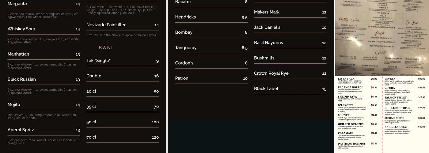 Nevizade Kitchen + Bar Menu