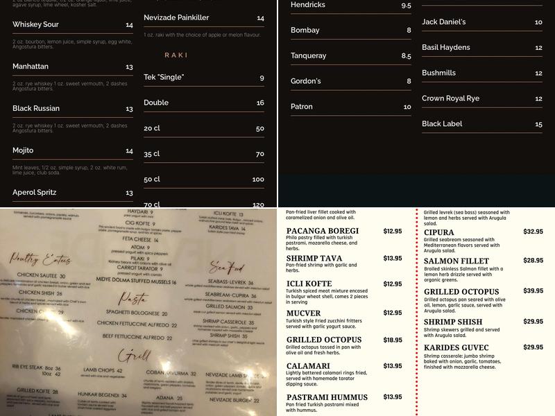 Nevizade Kitchen + Bar Menu