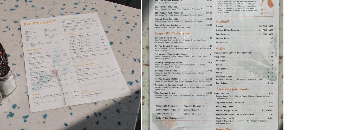 Popping Yolk Cafe Menu