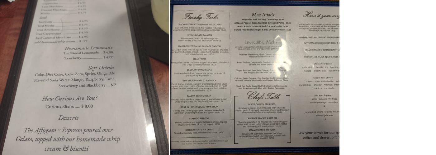 The Pauper's Pantry Menu