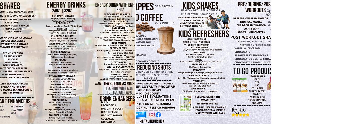 Fit N Lit Nutrition Menu