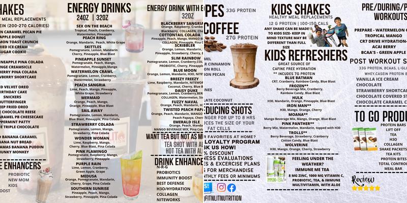 Fit N Lit Nutrition Menu