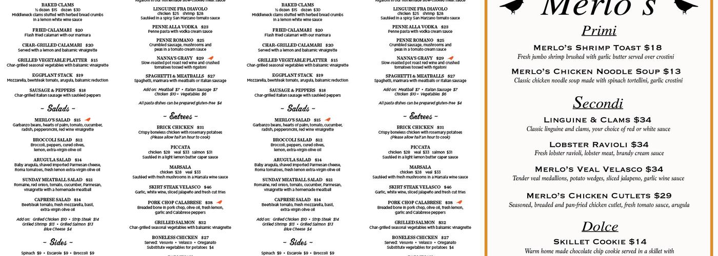 Merlo's Menu