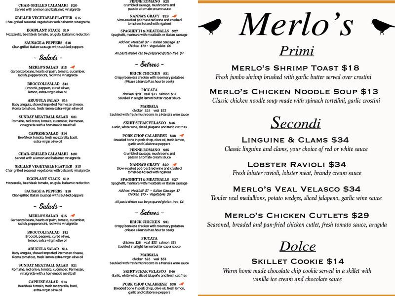 Merlo's Menu