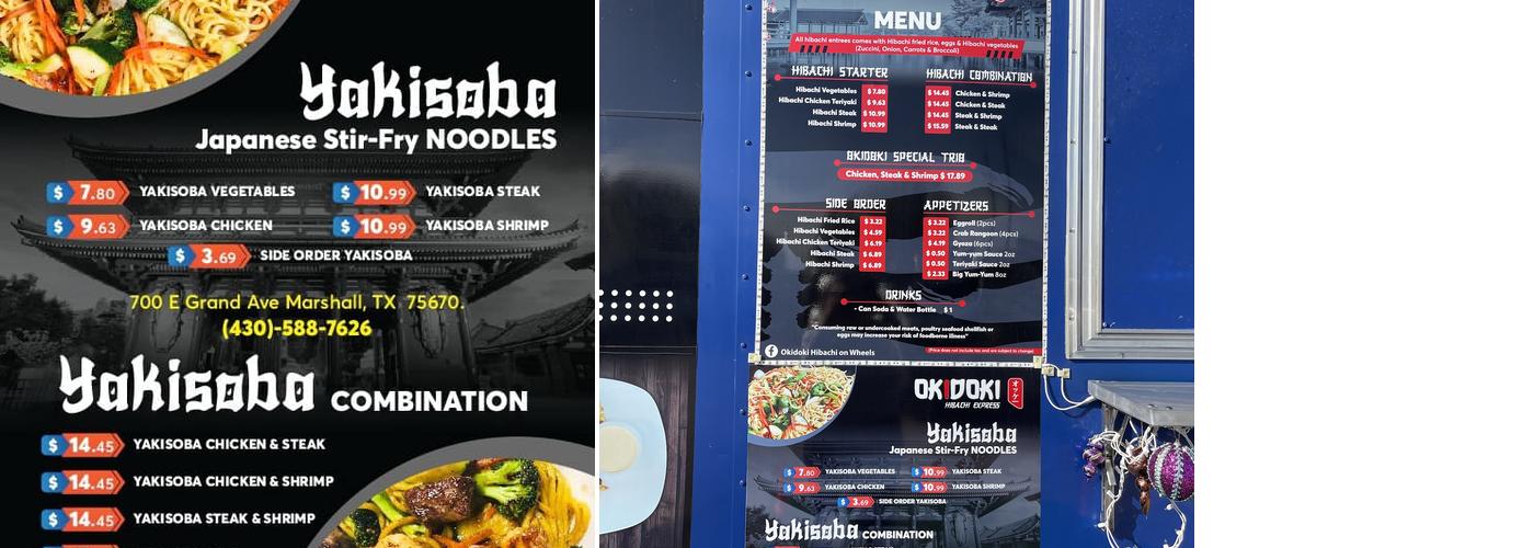 Okidoki Hibachi Express on wheel marshall Menu