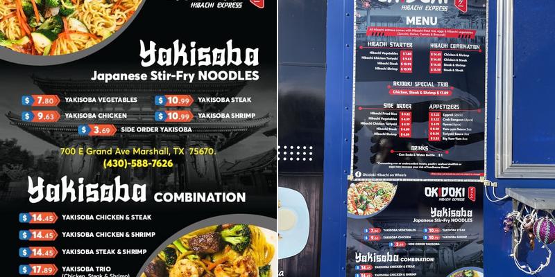 Okidoki Hibachi Express on wheel marshall Menu