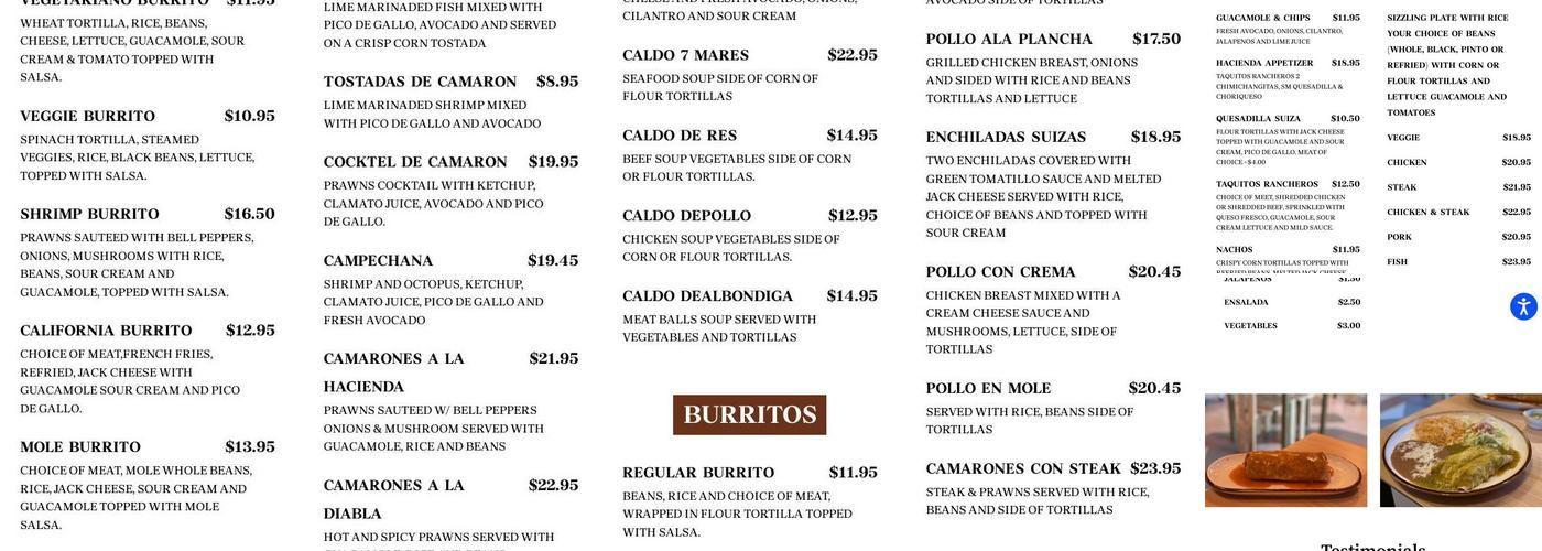 Carmen’s La Hacienda Menu