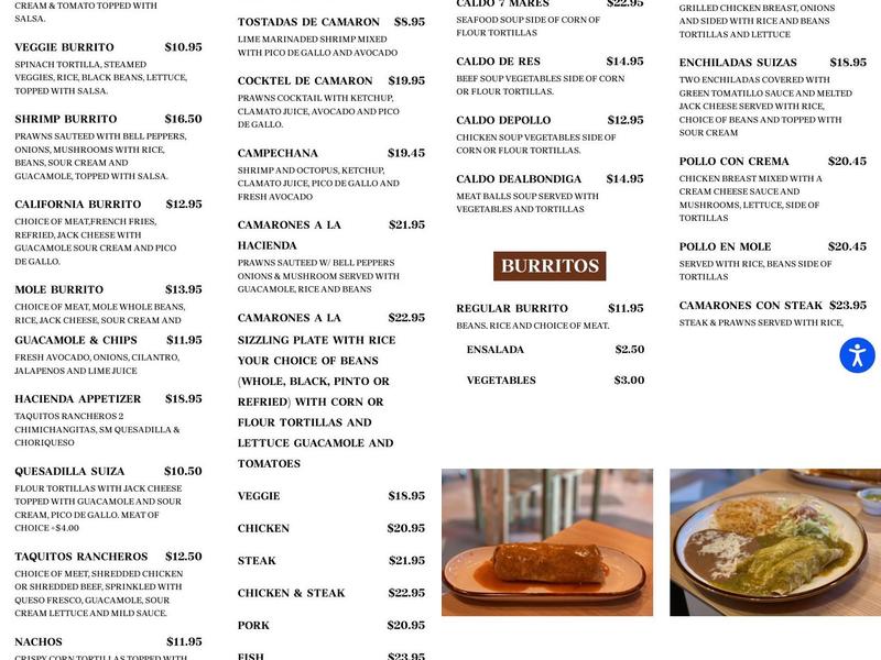 Carmen’s La Hacienda Menu