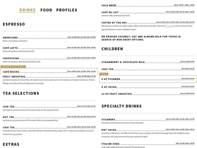 Barista's Daily Grind North Menu