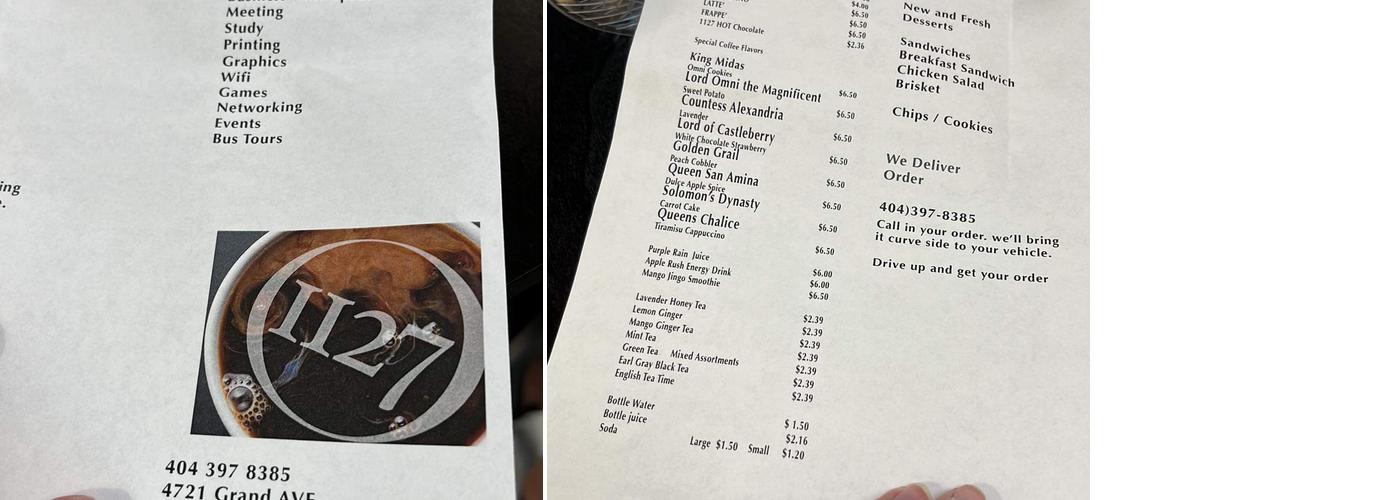 1127 Cafe Menu