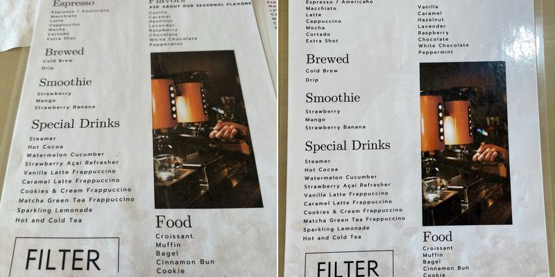 Filter Coffee Menu