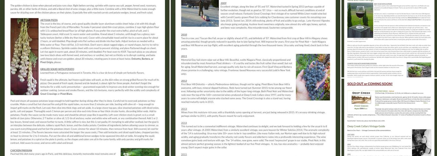Deep Creek Cellars Menu