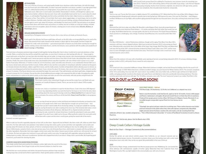 Deep Creek Cellars Menu