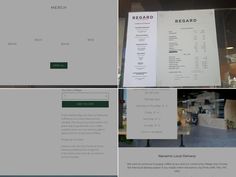 Regard Coffee Roasters Menu