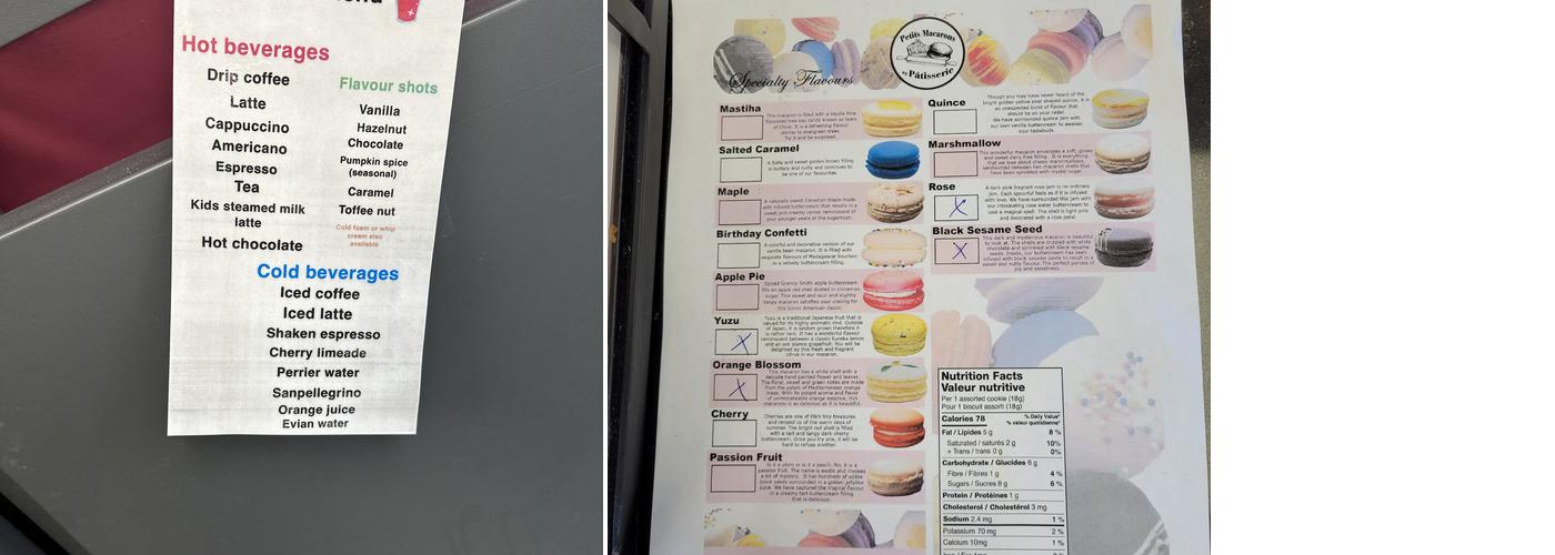 Petits Macarons Menu