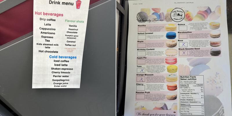 Petits Macarons Menu