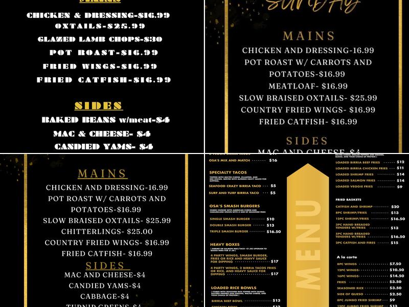 OSA’s Kitchen Menu