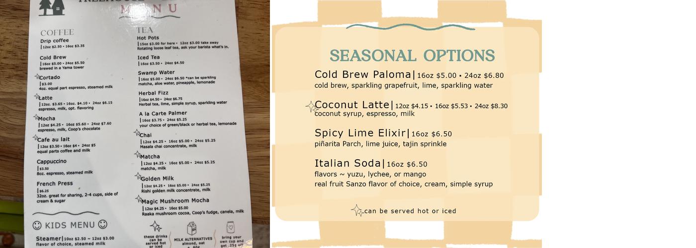 Treehouse Mercantile Menu