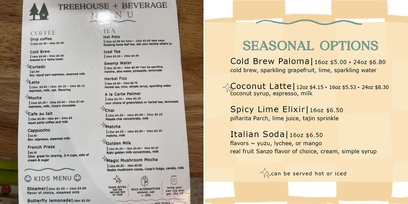 Treehouse Mercantile Menu