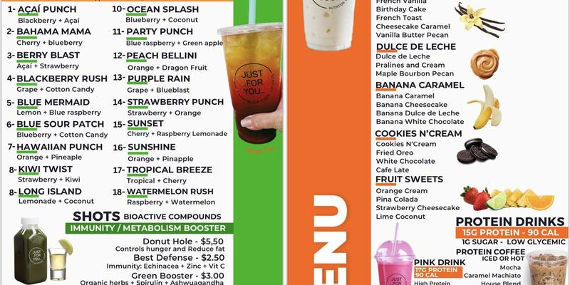Just For You Juice Bar Plus Menu