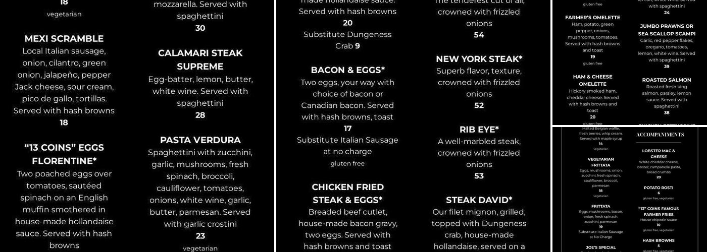 13 Coins Coffee House Menu