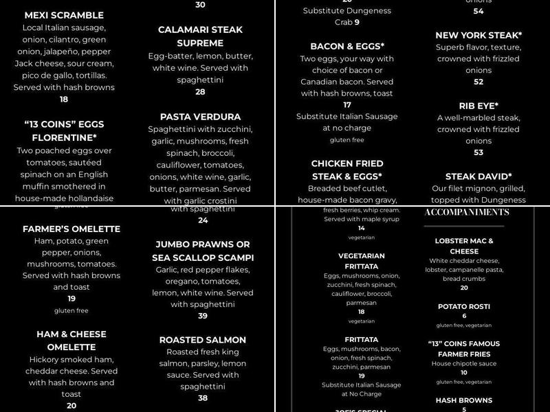 13 Coins Coffee House Menu