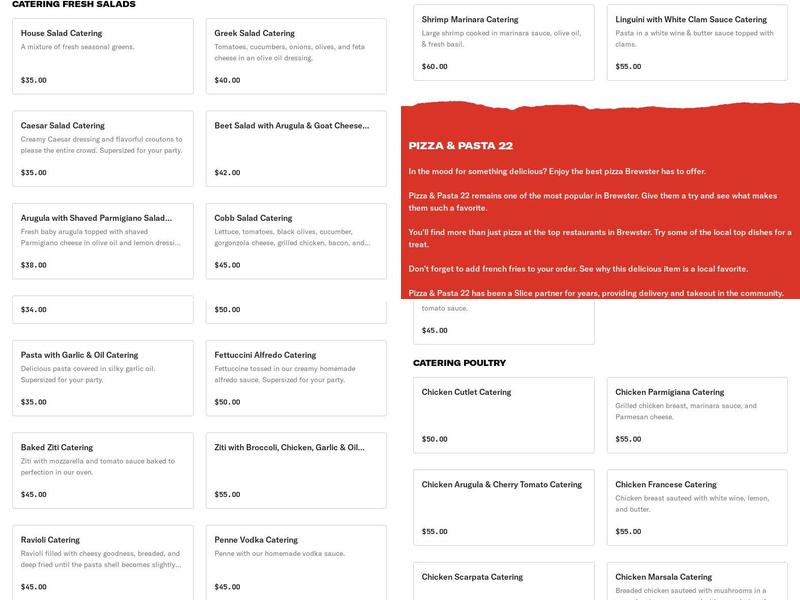 Pizza & Pasta 22 Menu