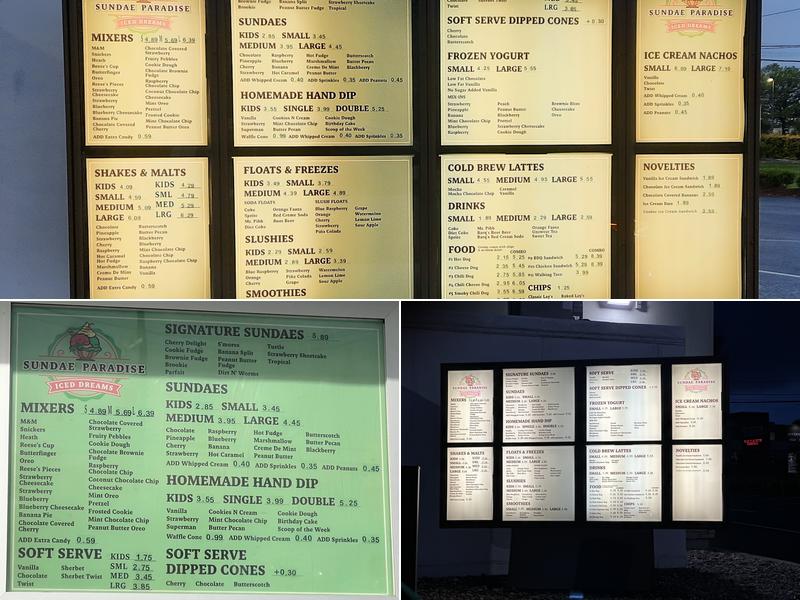 Sundae Paradise Menu