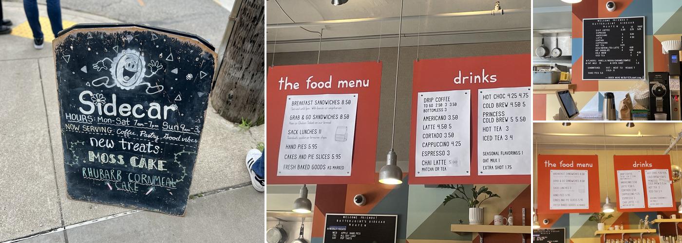 Sidecar Coffee and Bake Shop Menu