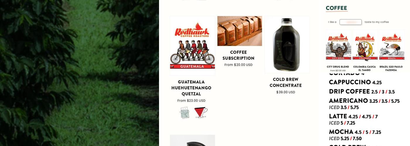 Redhawk Coffee Roasters Menu