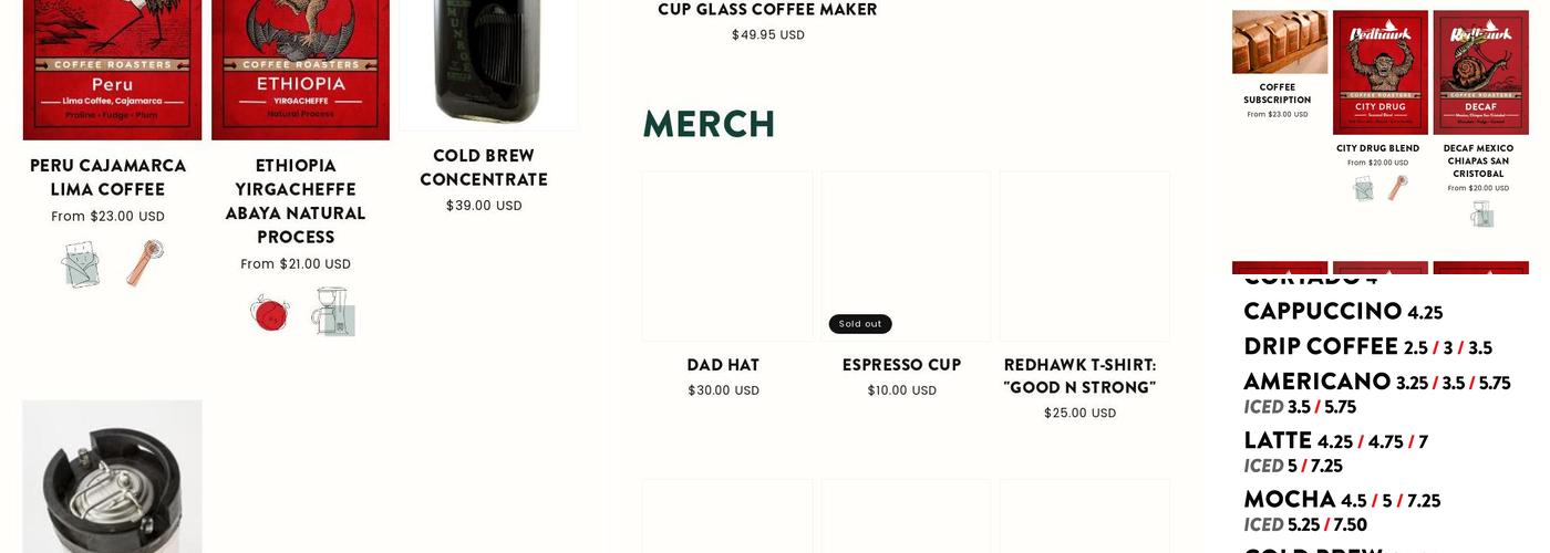 Redhawk Coffee Roasters Menu