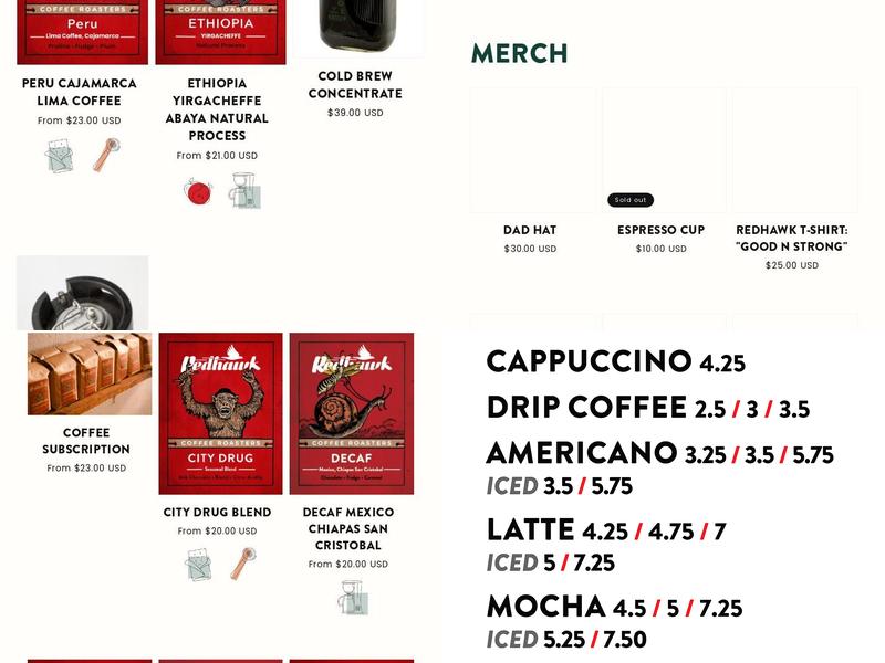 Redhawk Coffee Roasters Menu