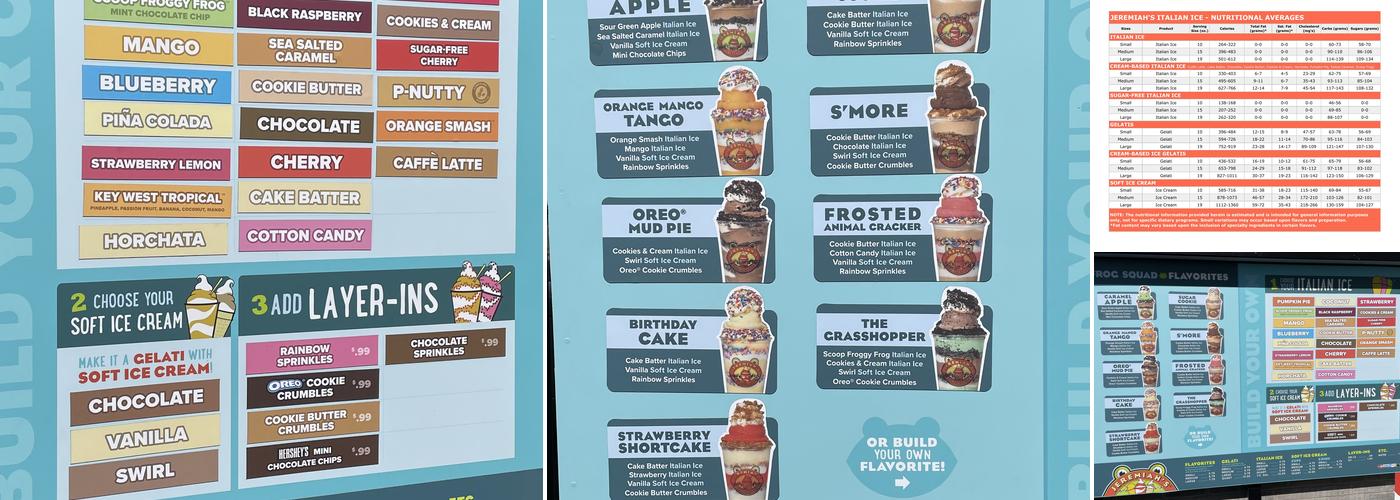 Jeremiah's Italian Ice Menu