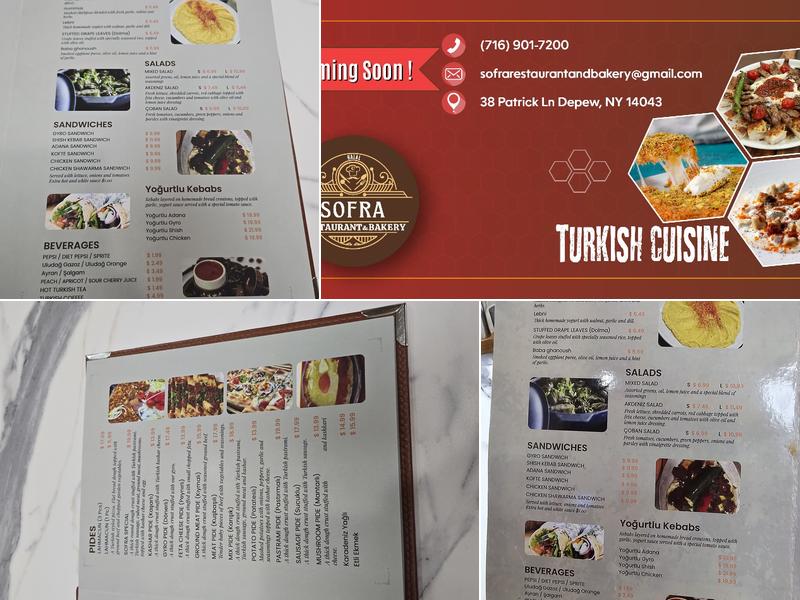 Sofra Restaurant and Bakery Menu