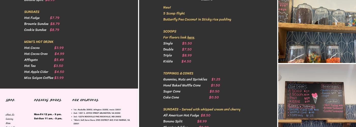 Mimi's Handmade Ice Cream Menu