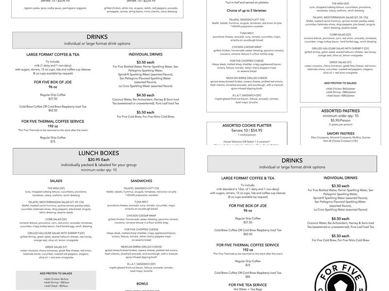 For Five Coffee Whitestone Menu