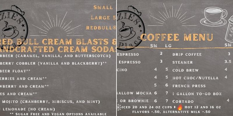 Lizzies Place Coffee Menu