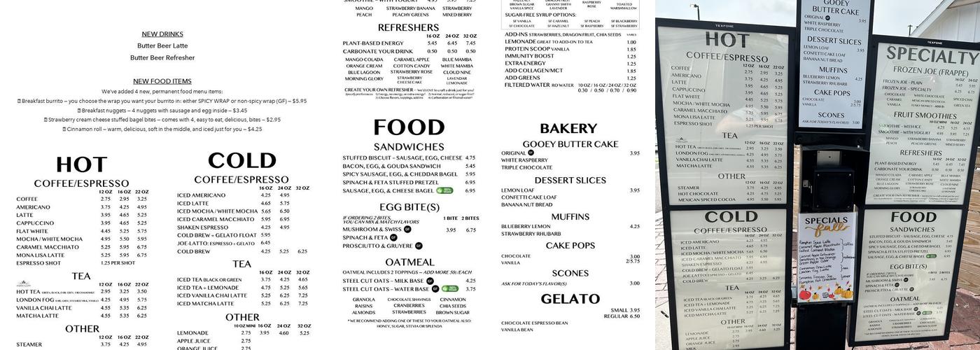 Cup of Joe Coffee Menu