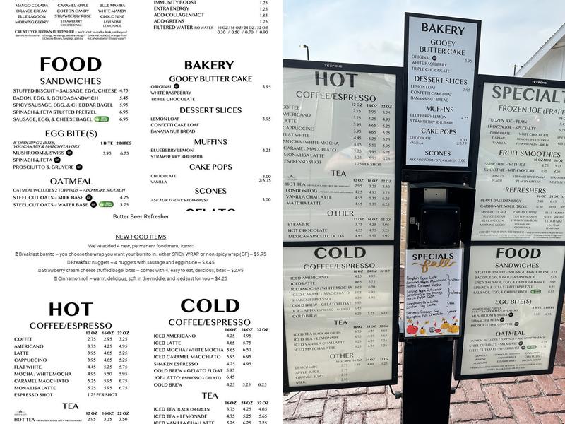 Cup of Joe Coffee Menu