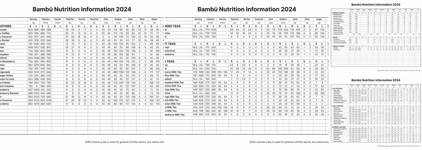 Bambu Desserts & Drinks Menu